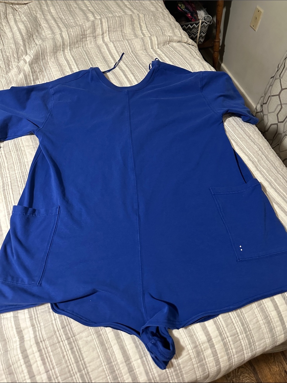Free people Royal Blue Short Sleeve Romper with Pockets